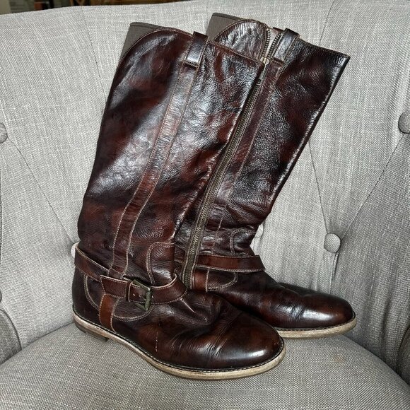 Cole Haan Boots Womens Sz 6.5 Dark Brown Leather Zip Up Riding Cowboy Western - Picture 1 of 10